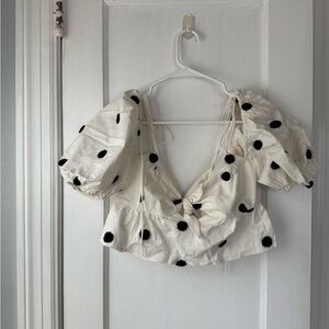 For Love And Lemons Cream and Black Polka Dot “Abigail” Blouse